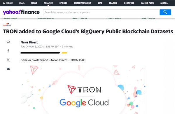 全球知名媒体聚焦:谷歌云将波场 TRON 添加至 BigQuery 公共数据集