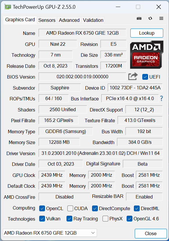 2000元出头畅玩2K高画质游戏 蓝宝石RX 6750 GRE 12GB D6极地版显卡评测