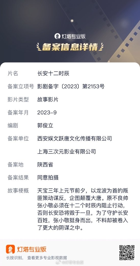 剧版豆瓣8.1分 影版《长安十二时辰》立项将拍