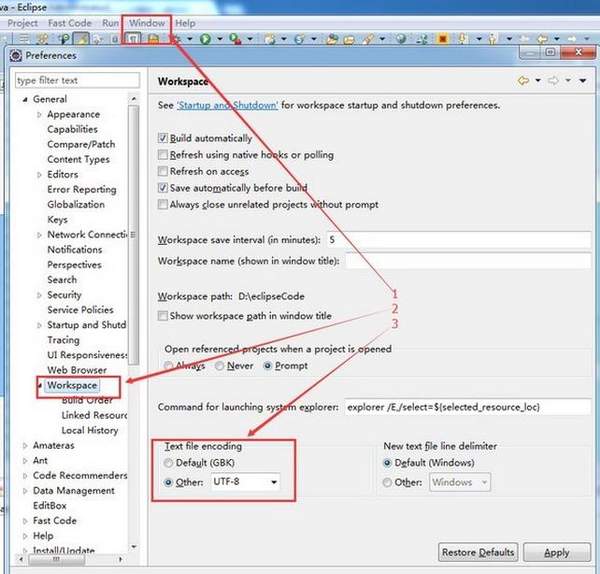 eclipse设置编码方式