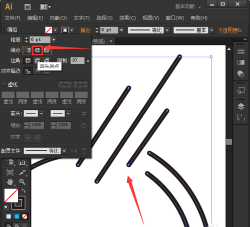 ai如何将线条变成圆头图形